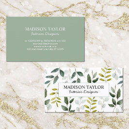 Monogrammed groene eucalyptus tropische bladeren visitekaartje