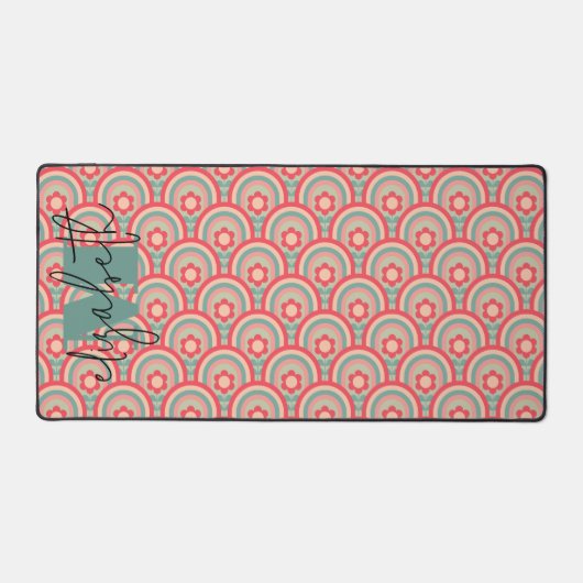 Monogrammed Groovy Geometrische Bloemen Bureaumat (Voorkant)