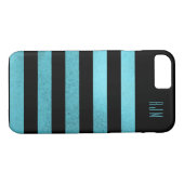 Monogrammed grunge blauwgroen Stripes Zwart Achter Case-Mate iPhone Case (Achterkant (Horizontaal))