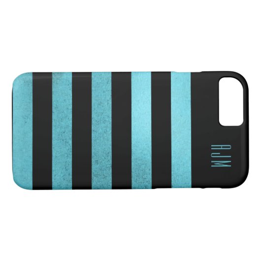 Monogrammed grunge blauwgroen Stripes Zwart Achter Case-Mate iPhone Case (Achterkant (Horizontaal))