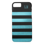 Monogrammed grunge blauwgroen Stripes Zwart Achter Case-Mate iPhone Case (Achterkant)