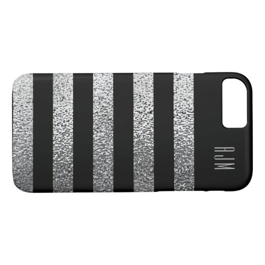 Monogrammed grunge SILVER Stripes Zwart Achtergron Case-Mate iPhone Case (Achterkant (Horizontaal))