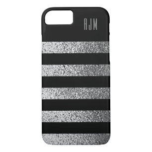 Monogrammed grunge SILVER Stripes Zwart Achtergron Case-Mate iPhone Case
