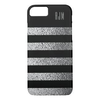 Monogrammed grunge SILVER Stripes Zwart Achtergron Case-Mate iPhone Case