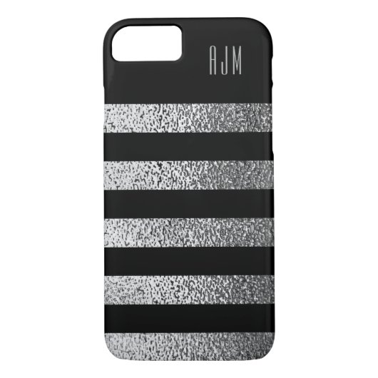 Monogrammed grunge SILVER Stripes Zwart Achtergron Case-Mate iPhone Case (Achterkant)