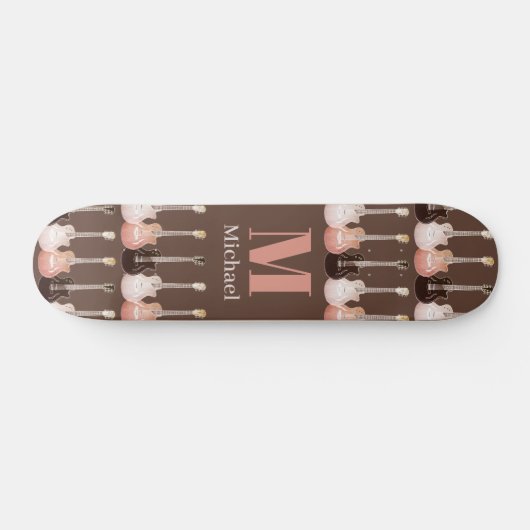Monogrammed Guitar Pattern Brown Persoonlijk Skateboard (Horizontaal)