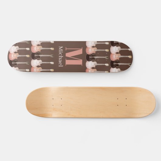 Monogrammed Guitar Pattern Brown Persoonlijk Skateboard (Horizontaal)