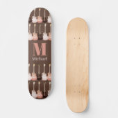 Monogrammed Guitar Pattern Brown Persoonlijk Skateboard (Voorkant)