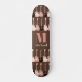 Monogrammed Guitar Pattern Brown Persoonlijk Skateboard (Voorkant)