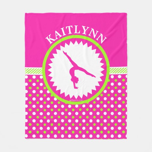 Monogrammed Gymnastics Pink and Green Polka-Stippe Fleece Deken (Voorkant)