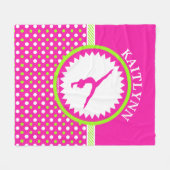 Monogrammed Gymnastics Pink and Green Polka-Stippe Fleece Deken (Voorkant (Horizontaal))