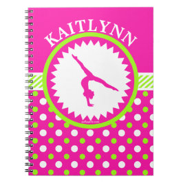 Monogrammed Gymnastics Pink and Green Polka-Stippe Notitieboek