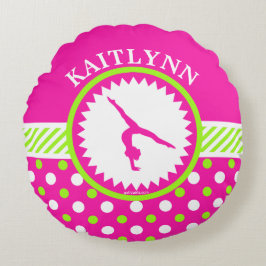 Monogrammed Gymnastics Pink and Green Polka-Stippe Rond Kussen