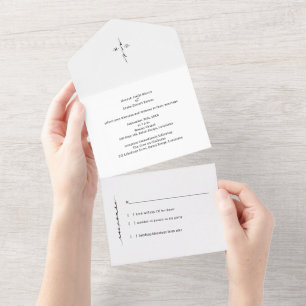 Monogrammed Hand Lettered Chic Cross All In One Uitnodiging