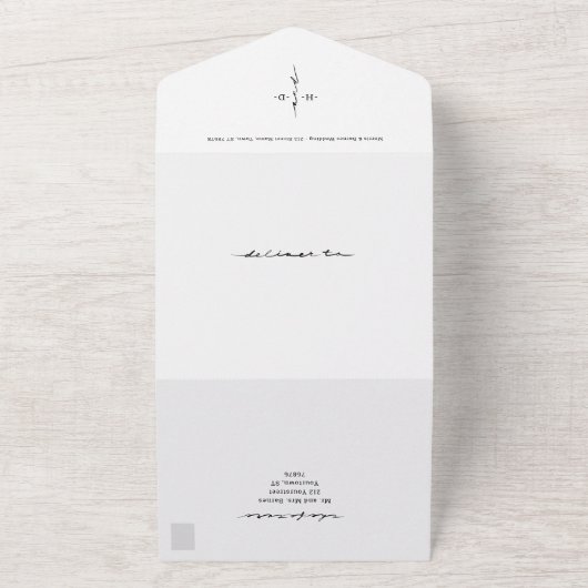 Monogrammed Hand Lettered Chic Cross All In One Uitnodiging (Buitenkant)