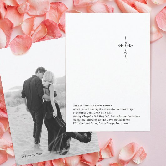 Monogrammed Hand Lettered Chic Cross Wedding Kaart