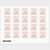 Monogrammed Happy Easter Bunny Seals Pink Gingham Vierkante Sticker (Vel)