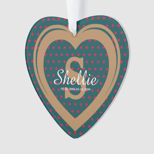 Monogrammed Hart Gepersonaliseerde Kerstmis Memori Ornament (voorkant)