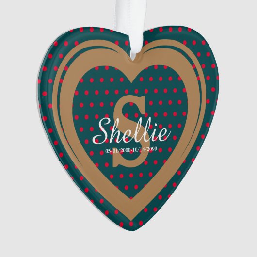 Monogrammed Hart Gepersonaliseerde Kerstmis Memori Ornament (voorkant)