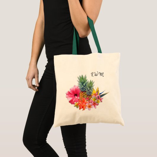 Monogrammed Hawaiian Flowers Pineapples Design Bag Tote Bag (Voorkant (product))