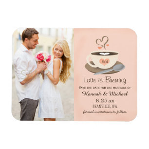 Monogrammed Heart Blush Coffee Cup Save the Date Magneet