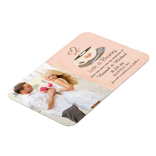 Monogrammed Heart Blush Coffee Cup Save the Date Magneet (Linkerzijde)