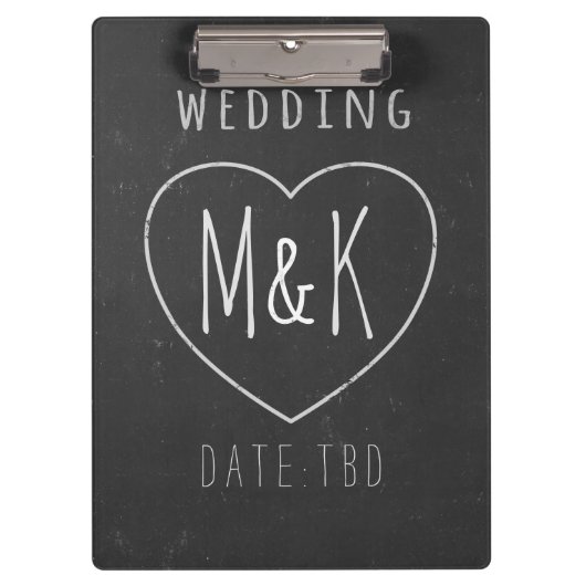 Monogrammed Heart Rustic Black Wedding Clipboard Klembord (Voorkant)