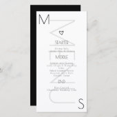 Monogrammed Heart Wedding Black White Menu (Voorkant / Achterkant)