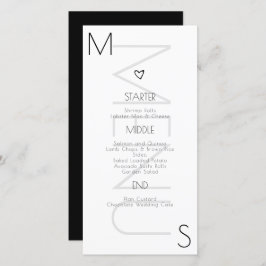 Monogrammed Heart Wedding Black White Menu
