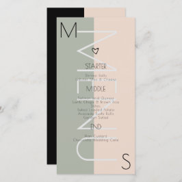 Monogrammed Heart Wedding Sage Pink Menu