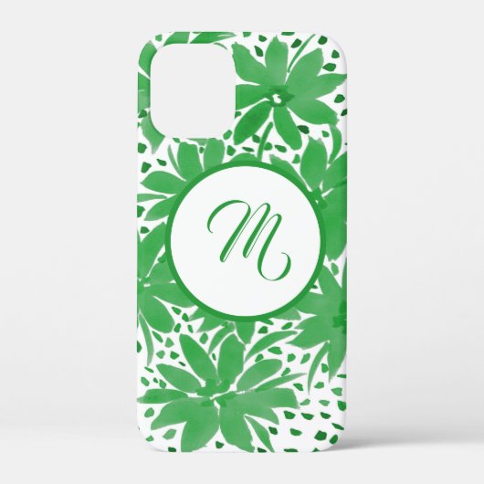 Monogrammed hedendaagse groene Floral Case-Mate iPhone Case (Achterkant)