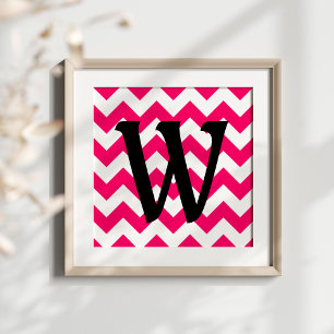 Monogrammed Helderroze Zigzag Poster