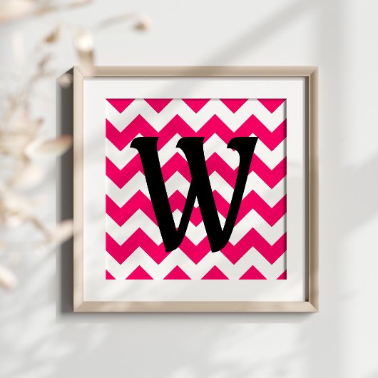 Monogrammed Helderroze Zigzag Poster