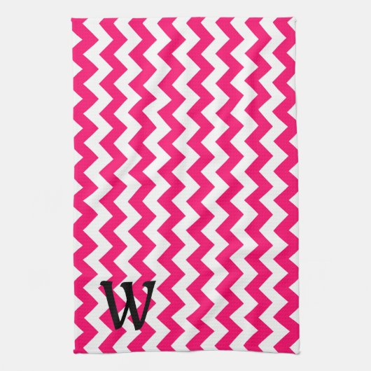 Monogrammed Helderroze Zigzag Theedoek (Verticaal)
