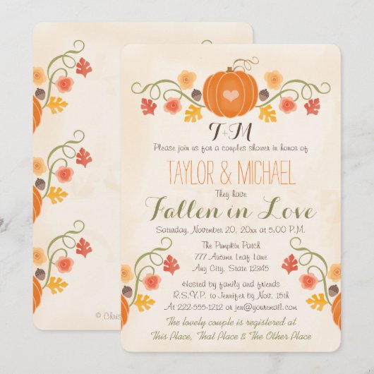 Monogrammed Herfst Couples Wedding Shower Kaart (Voorkant / Achterkant)