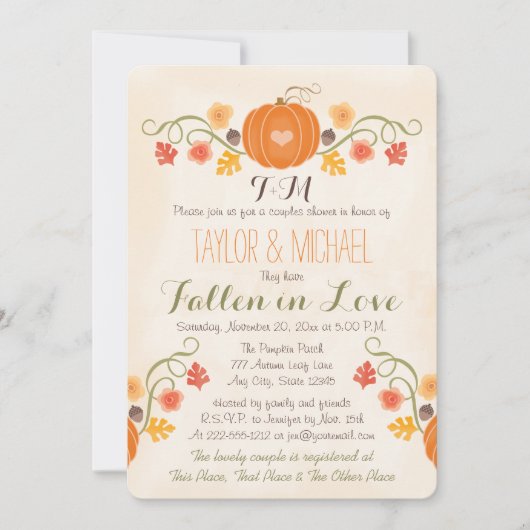 Monogrammed Herfst Couples Wedding Shower Kaart (Voorkant)