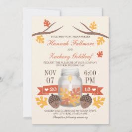 Monogrammed Herfst Leaf Mason Jar Wedding Kaart