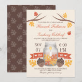 Monogrammed Herfst Leaf Mason Jar Wedding Kaart (Voorkant / Achterkant)