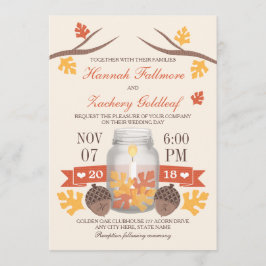Monogrammed Herfst Leaf Mason Jar Wedding Kaart