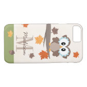 Monogrammed Herfst Owl Case-Mate iPhone Case (Achterkant (Horizontaal))