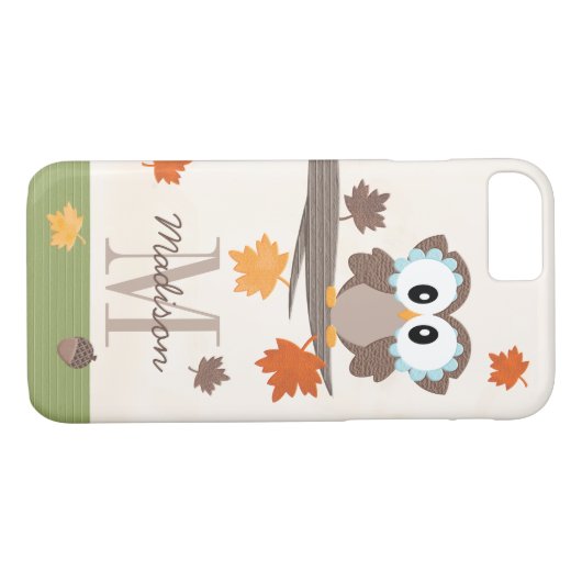 Monogrammed Herfst Owl Case-Mate iPhone Case (Achterkant (Horizontaal))