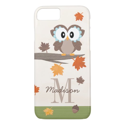 Monogrammed Herfst Owl Case-Mate iPhone Case (Achterkant)