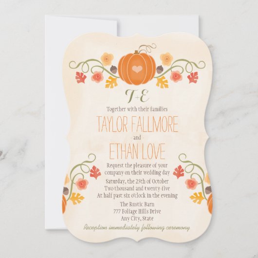 Monogrammed Herfst Pumpkin Wedding Invitations Kaart (Voorkant)