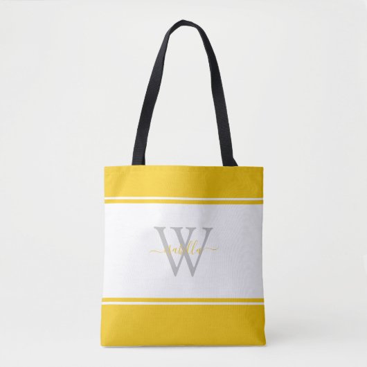 Monogrammed het Initiaal van het Manuscript Geel Tote Bag (Voorkant)