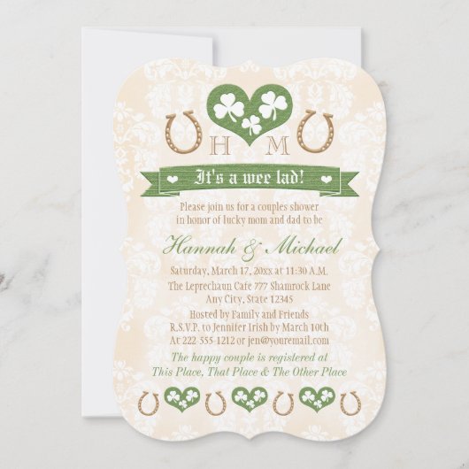 Monogrammed Hoefijzer Shamrock Koppels Baby shower Kaart (Voorkant)
