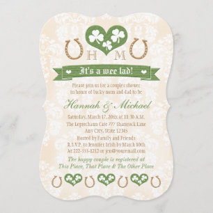 Monogrammed Hoefijzer Shamrock Koppels Baby shower Kaart