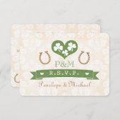 Monogrammed Hoefijzer Shamrock Response Card RSVP (Voorkant / Achterkant)