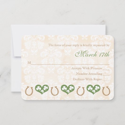 Monogrammed Hoefijzer Shamrock Response Card RSVP (Achterkant)