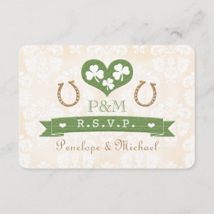 Monogrammed Hoefijzer Shamrock Response Card RSVP Kaartje