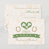 Monogrammed Hoefijzer Shamrock Response Card RSVP Kaartje (Voorkant / Achterkant)